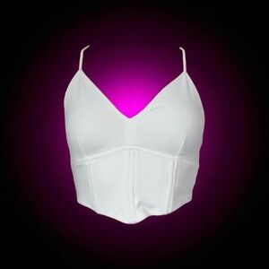 AYM Studio white cropped strappy open back corset top